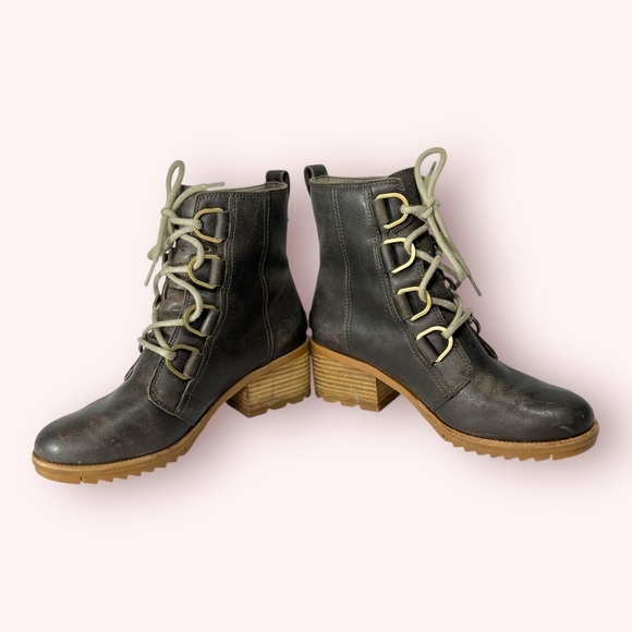 SOREL Cate Lace Up Boots Block Heel Brown Full Grain Leather Waterproof Size 7.5 - Picture 9 of 9